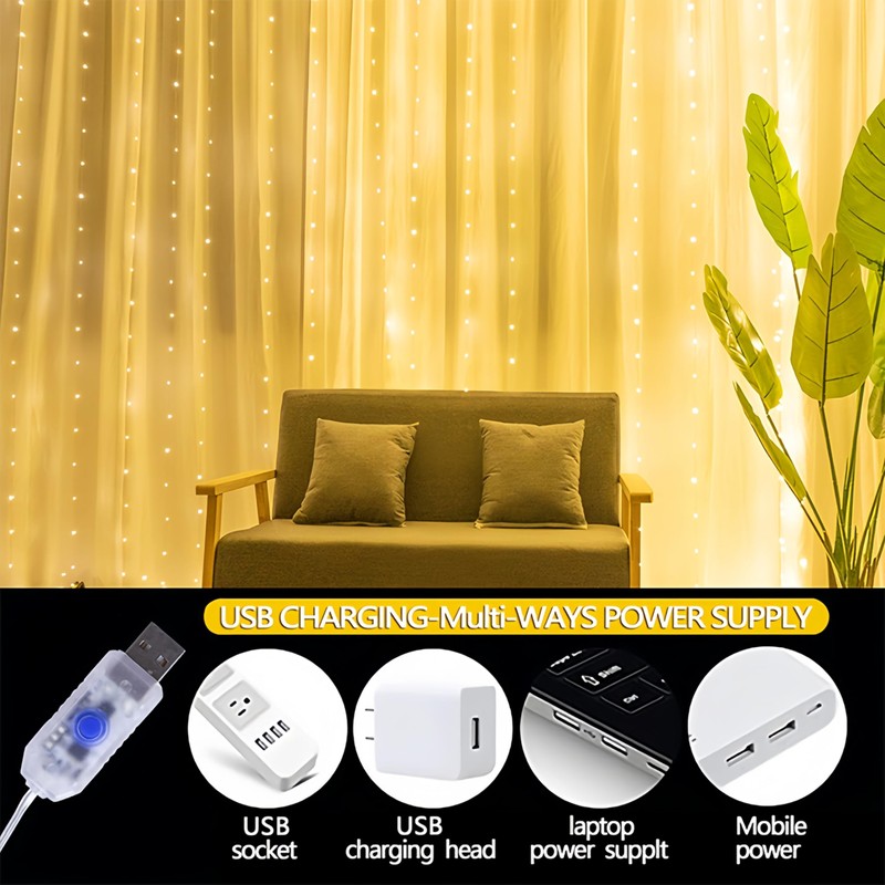 Clearhill 3 * 3Curtain String Lights, 300LED，Purple，8 Modes Fairy Hanging