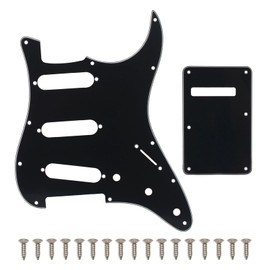 SAPHUE SSS 11 Holes Strat Electric Guitar Pickguard and BackPlate Set for Fender US/Mexico Made Standard Stratocaster Modern Style Guitar Parts (3ply Black)