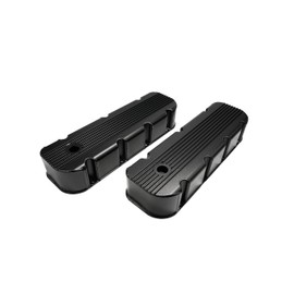 DEEPMOTOR Aluminum Finned Fabricated Valve Cover for Big Block Chevy BBC 396 454 w/Breather Hole (Black)