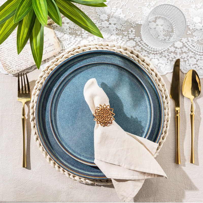 AmorArc Ceramic Dinnerware Sets for 4,Round Reactive Glaze Stoneware Plates