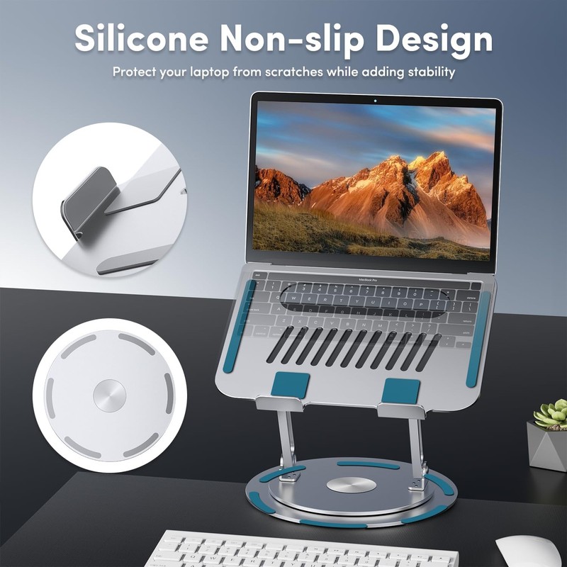 Lifelong Adjustable Laptop Stand with 360° Rotating Base, Ergonomic Computer