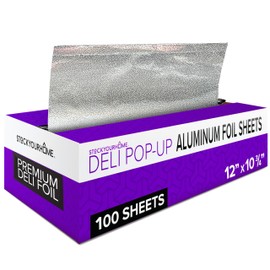 Pre-cut Deli Aluminum Foil Sheets,100 Count 12x10” Heavy Duty Pop Up Foil Sheets for Restaurants, Disposable Foil Sheets for Food, Tin Foil Sheets for Burrito, Hot Dogs, or Sandwich
