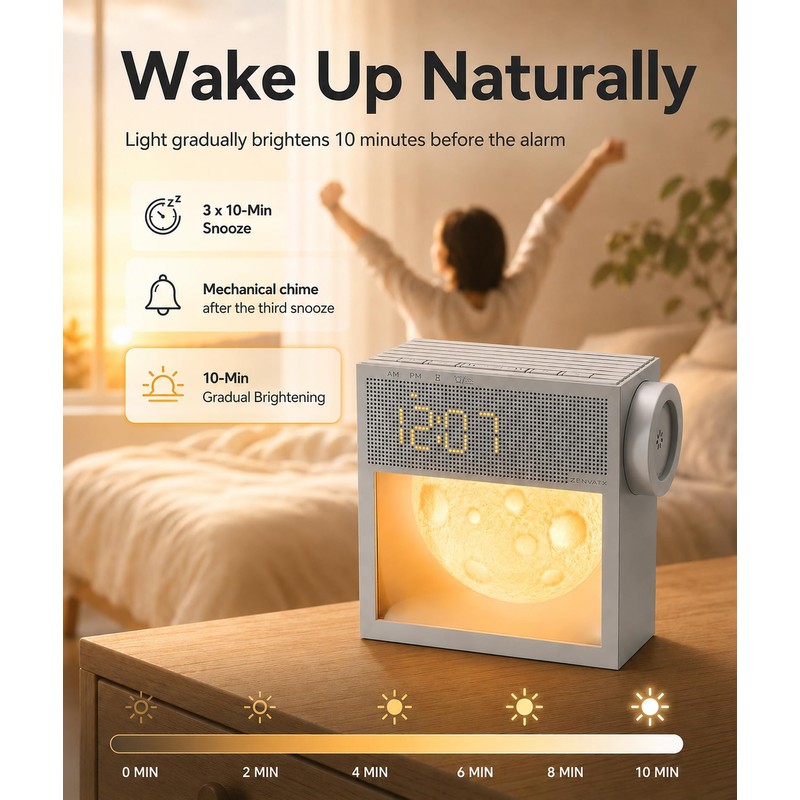 Rechargeable Sunrise Alarm Clock with Sound Machine and Night Light