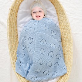 mimixiong Baby Blanket Made of 100% Cotton - Cuddly Knitted Blanket Ideal as a Newborn, 100 x 80 cm (Blue)