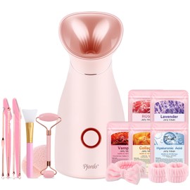 Pjordo Facial Steamer Spa Kit, 12 Skin Care Tools & 5 Jelly Mask Powder, Nano Ionic Steamer for Facial Deep Cleaning Unclog Pores Sinuses, Warm Mist Humidifier for Home SPA, Self Care Gifts for Women