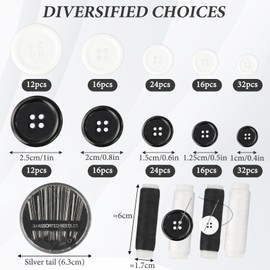 200 Pcs Buttons for Crafts White and Black Buttons for Clothes 5 Sizes with Compartment Storage Box, for Sewing, Suit Jacket Shirt, DIY Decoration (with Sewing Needles * 30 + Sewing Threads * 4)