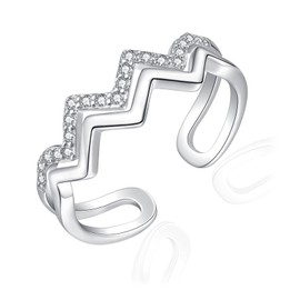 Josfeva Silver Rings for Women, 925 Sterling Silver Double Ring, Infinity Wrap Ring with Cubic Zirconia, Adjustable Minimalist Finger Rings, Trendy Stackable Thumb Ring, Knuckle Rings with Gift Box,