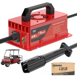 10L0L 48V 15 Amp Golf Cart Battery Charger for Yamaha G29 Drive & Drive 2, 3-Pin Leaf Plug Smart Charger for 48 Volt Lead-Acid Batteries, Auto Trickle Charge, IP67 Waterproof, 17.5 FT Cord (Red)