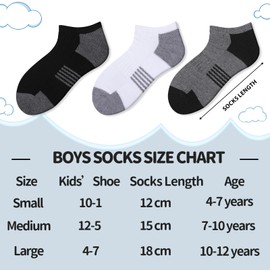 Comfoex 10 Pairs Boys Socks Low Cut Ankle Socks For Kids 8-10 4-6 6-8 Years Old Short Athletic Socks With Cushioned Sole, White 10 Pairs, 7-10 Years