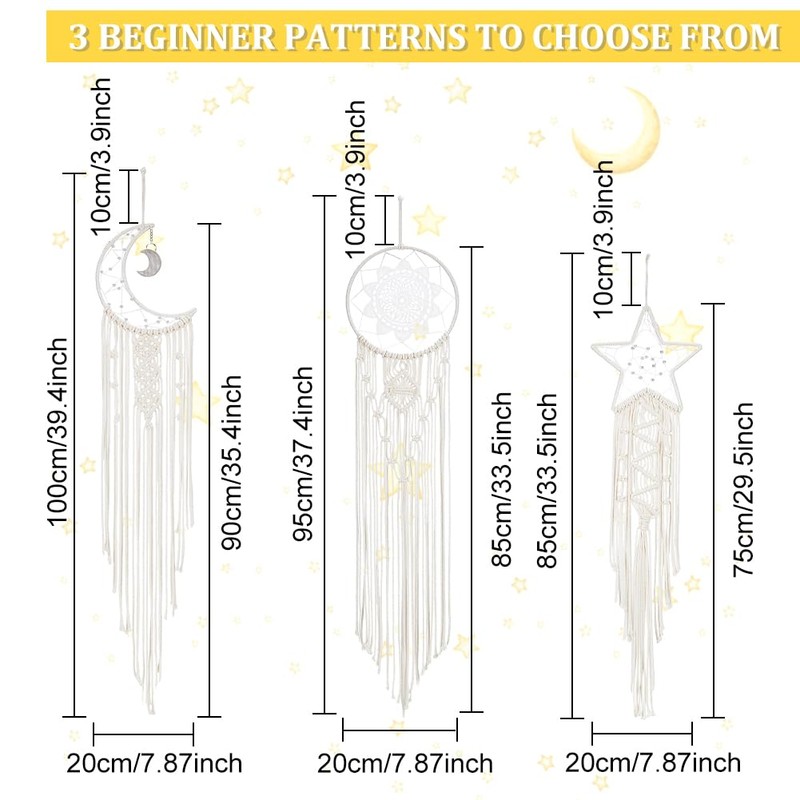 FREEBLOSS 3 Set Moon and Star Macrame Kit Star Moon