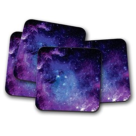 4 Set - Purple Solar System Cork Backed Drinks Coaster - Nebula Galaxy Space #8364