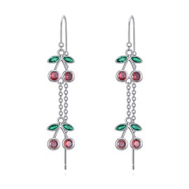 ONEFINITY Cherry Earrings 925 Sterling Silver Cherry Threader Dangle Earrings Fruit Jewelry For Women