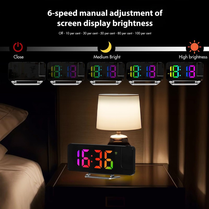 Projection Alarm Clock, Digital Display Alarm Clock 8.1 Inch RGB,