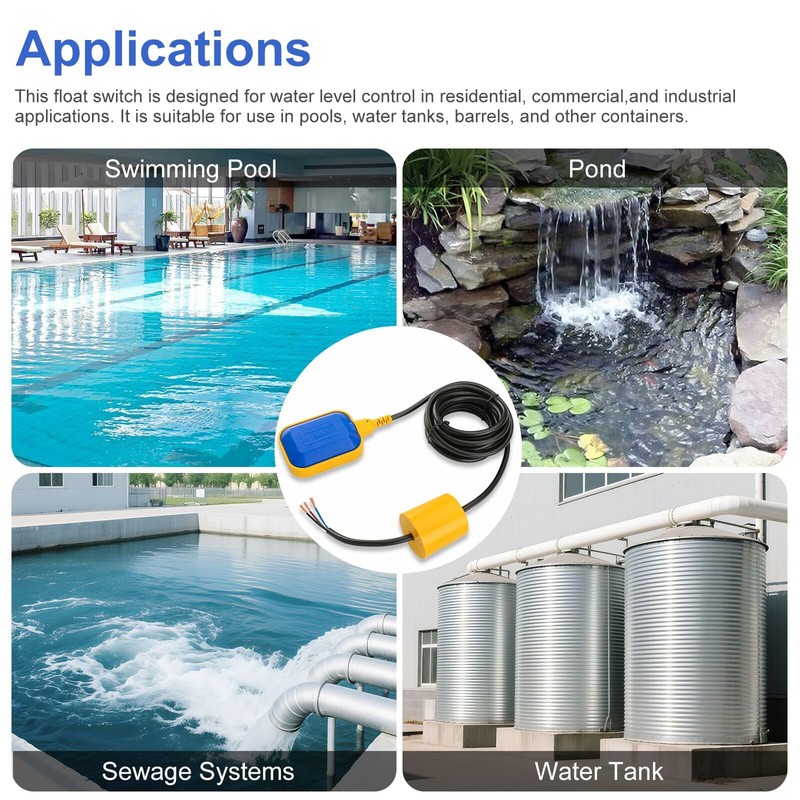 Baomain 4M 13ft Cable Float Switch, Water Level Controller, for