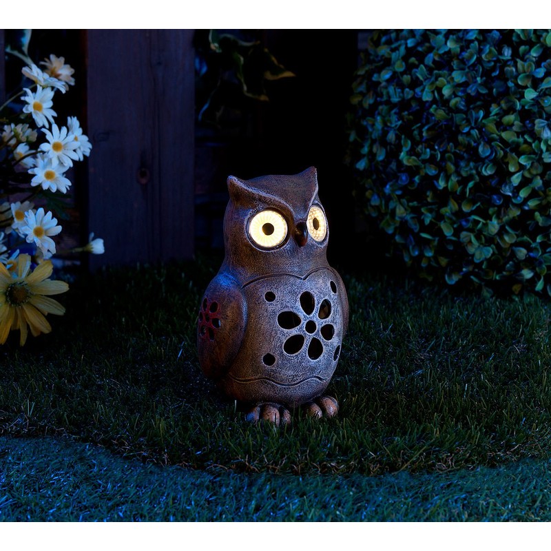 Lunartec Solar Figures: Decorative Owl with Luminous LED Eyes and