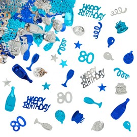 Giftota Happy 80th Birthday Confetti - 100g / 3.53oz Number 80 Table Confetti - Metallic Foil Confetti - Table Scatter Confetti Decorations for Birthday Party DIY Arts and Crafting - Blue and Silver