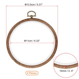 PATIKIL 4inch Embroidery Hoop, 4pcs Cross Stitch Hoop Rubber Imitated Wood Circle Frame Ring for Embroidery Art Craft Sewing Ornaments Hanging Decoration