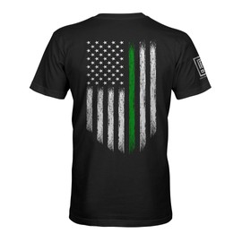 Thin Green Line USA Flag Leo Police Support Men's T-Shirt (Black Shirt, S)