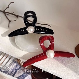 Pearl Large Grip Automatic Hair Clip for Updos & Half-Up Styles, Angora Red Shark Clip One Size / Black 13Cm 20ea