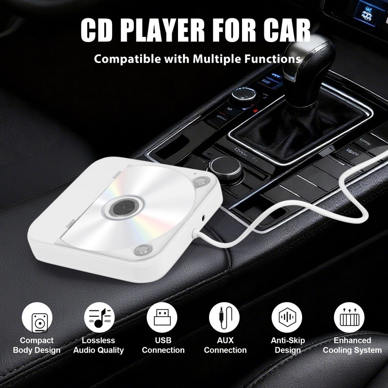 Austepax External Portable CD Player for Car Plug and Play