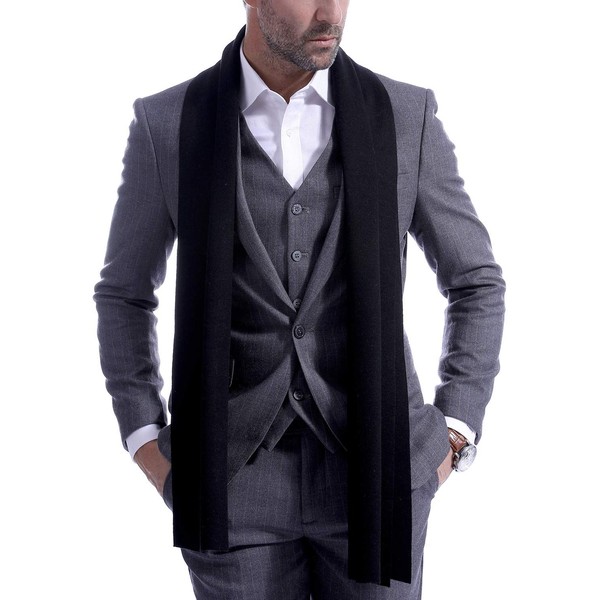 VEXTROFORT Men's Winter Scarf, Soft Large Cashmere Feel Scarves for Men without Fringes Solid - Black