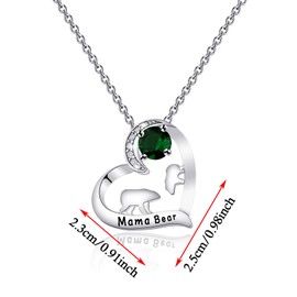 Mama Bear Necklace Mom Necklace Mama and Baby Bear Necklace with 12 Months Birthstone Birthday Gift Family Jewelry for Her (Mama Bear May N)
