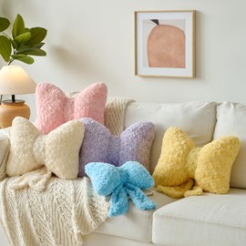 Ddliury Bow Pillow, Decorative Bow Pillows with Soft Plush for Couch Bed, Bow Shaped Throw Pillow Room Decor for Bedroom, Bow Decorative Pillow for Living Room (Goose Yellow, Small-12 Inches)