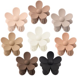 Flower Hair Clips 8PCS, Large Claw Clips for Women Girls Thick Thin Hair, Strong Hold Non slip Big Matte Dasiy Jaw Clamps Hair Accessories 8 Colors