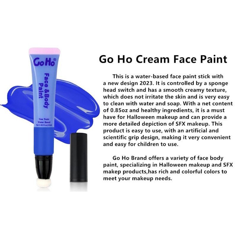 Go Ho Blue Face Paint Cream Water Based Washable Foundation(0.85oz),Blue