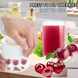 Cherry Pitter Multiple, Quick Release Multi Cherries Stoner Pitter 7-in-1, Push Button Cherr'y Core Pit'ter with Splatter Protector, Pit Remover for Making Jam(Save Time) (White, Large)