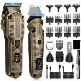 Scttomon Professional Hair Clippers for Men Hair Cutting Kit LCD Display Cordless Electric Hair Clippers for Mencolor: Gold, plug type: USB