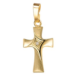 JEVELION Pendant Cross with Zirconia Gold Cross for Women, Men and Children, Cross Pendant Necklace Pendant + Jewellery Case, Gold-plated, Cubic Zirconia