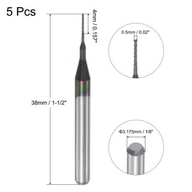 sourcing map End Mill CNC Router Bits, 0.5mm x 4mm 1/8" Shank Diamond Film Coated Carbide Engraving Bit Milling Cutter Right Hand for PCB Plastic Fiber Wood 5pcs