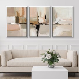 SIGNFORD Framed Canvas Print Wall Art Set Neutral Abstract Modern Brushstrokes in Beige, White, and Black Modern Art Decorative Colorful for Living Room, Bedroom, Office - 24"x36"x3 White