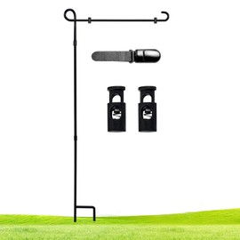 Garden Flag Stand Holder Pole,Premium Powder-Coated Weather-Proof Metal Paint Yard Flag Stand with 1 Tiger Clip and 2 Spring Stoppers,House Flag Pole Holder for Outdoor Garden Lawn