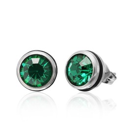 Chic-Net Brass Rubber Ring 10 mm Round Faceted Crystal Silver Stud Earrings – Nickel Free Colorful green