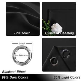 Hiasan Room Divider Blackout Curtains,Extra Wide 150 x 96 Inches Long Energy Smart&Noise Reducing Grommet Thermal Insulated Curtain for Patio Door,Any Room Partition,1 Panel Sewn with Tiebacks,Black