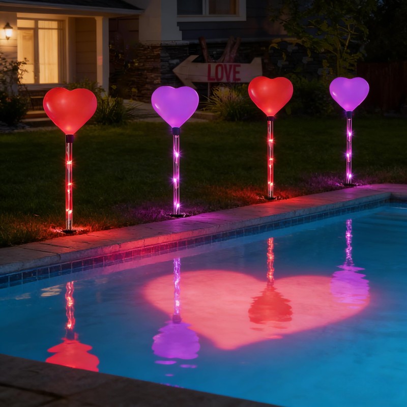 6 Packs Outdoor Pathway Lights-Solar Powered Heart Garden Path Stake