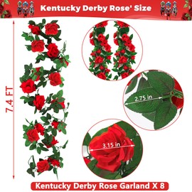 Kentucky Roses Party Supplies, 59.2FT Roses Derby Day Decorations Fake Vine Flowers Plants, Derby Day Roses Artificial Flower Hanging Rose Home Party Garden Craft Photo Backdrop Decor