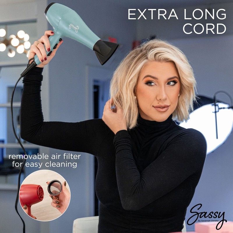 Sassy Ceramic Ion Hair Dryer, 1875-Watt Salon Dryer with Concentrator