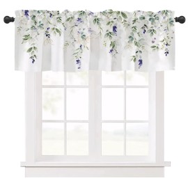 Spring Kitchen Valances Decorative Short Half Window Curtain Printed Topper Curtain Watercolor Window Treatment for Living Room Bedroom Cafe Lavender Leaves