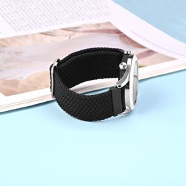 BISONSTRAP Nylon Watch Straps 24mm, Adjustable Braided Loop Bands for Men and Women,Black with Black Buckle