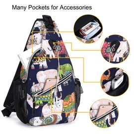 MOSISO Mini Sling Backpack,Small Hiking Daypack Pattern Travel Outdoor Sports Bag, Elephant
