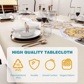 HiBeauty PRO Rectangular, waterproof, PVC tablecloths, tablecloth for indoor and outdoor, dining room, garden and camping, bohemian cream, 100 x 140 cm