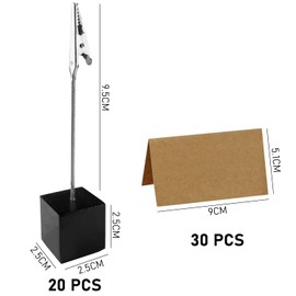 20 Pieces of Wooden Base Card Holders, 30 Pieces of Kraft Paper Cards, Cube Base Holder, Business Card Iron Holder, Message Holder, Decorative Note Holder, Standing Sign Holder
