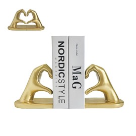 Liebemode Heart Decorative Bookends, Gold Book Ends Heavy Duty Book Holders for Shelves Home Office Desk Bookshelf Decor