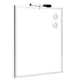 Raylu Paper® - Small Magnetic Whiteboard with Aluminium Frame for Home and Office, Includes Black Marker with Eraser, Magnet and Wall Mounted Pads (35 x 28 cm)