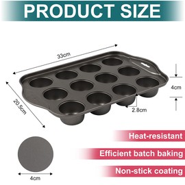 JUNART 12 Cup Muffinform Blech mit Silikonbürste, abnehmbarer Boden, Antihaft-Cupcakeform & Förmchen für Kuchen, Cupcakes, Muffins