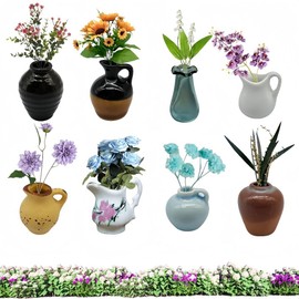 8Pcs Mini Ceramic Vase Fridge Magnets Cute Plants Decor Accessories DIY Vase Refrigerator Magnets Strong Decorative for Kitchen Office (8Pcs A)