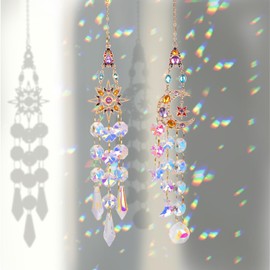 Moorle Sun Catcher Crystal Window – Pack of 2 Hanging Rainbow Crystal Decoration with Prism Effect for Window Decoration, Garden and Home Suncatcher Light Catcher Wind Chime Sun Chime Window Hanger